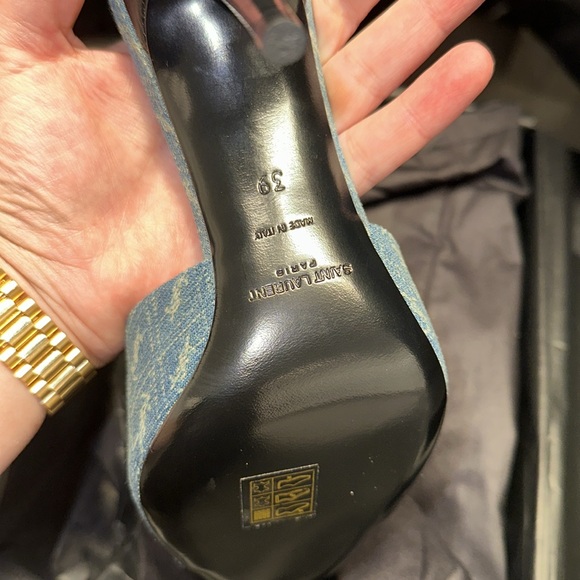 Ysl saint laurent mules 39.5!!!! denim logo all over NWB - Picture 3 of 6